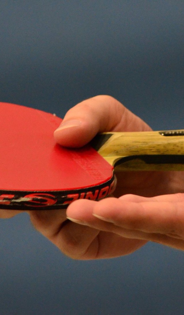 Ракетка для настольного тенниса и мяч в руке 