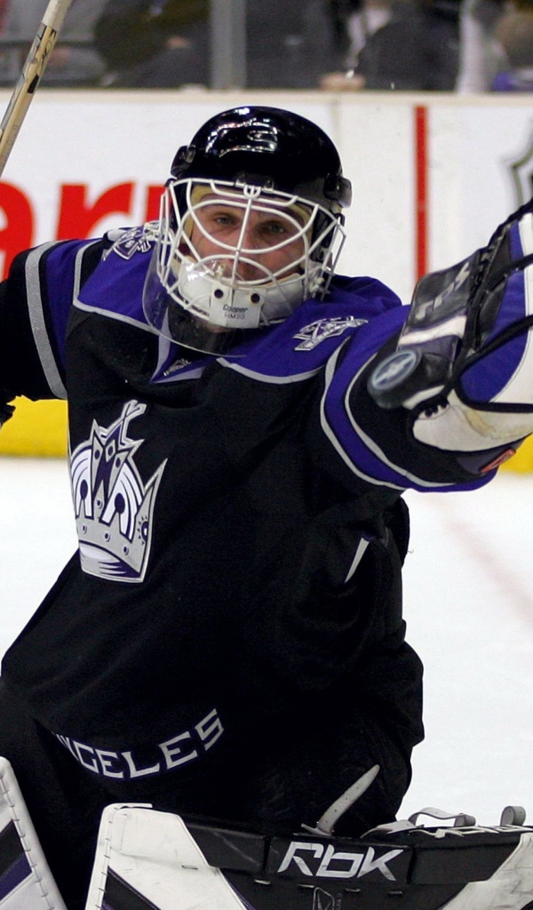 Хоккейный вратарь ловит шайбу в воротах 