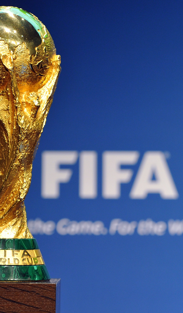 Кубок Чемпионата мира по футболу 2018 на голубом фоне 