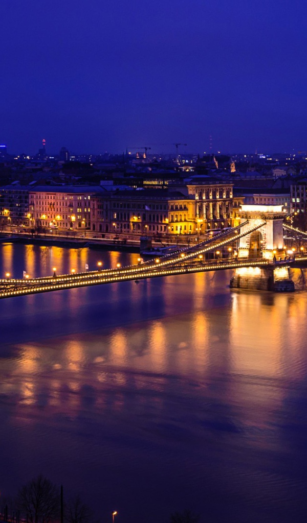 Вид на вечерний Цепной мост, Будапешт  