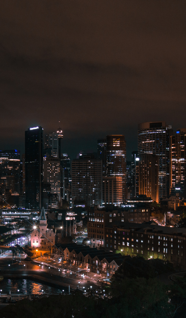 Ночные небоскребы города Сидней, Австралия 