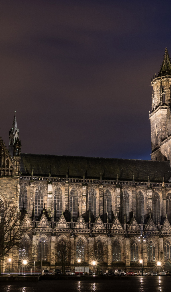 Старинный Магдебургский собор ночью, Германия 