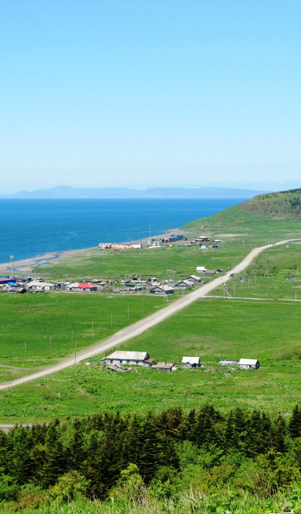 Панорама села Новиково, Сахалин. Россия 