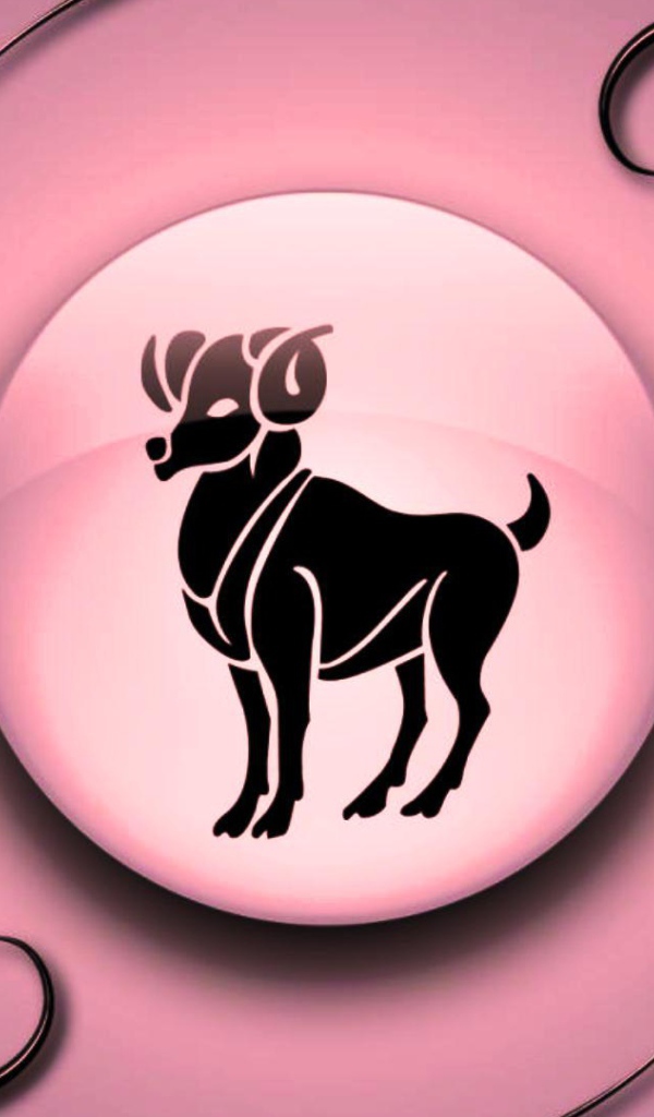 Знак зодиака Овен на  розовом фоне с чёрным орнаментом 