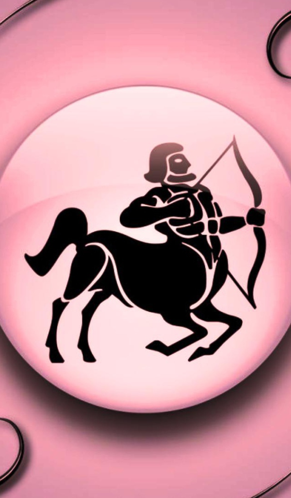 Знак зодиака Стрелец на  розовом фоне с чёрным орнаментом 