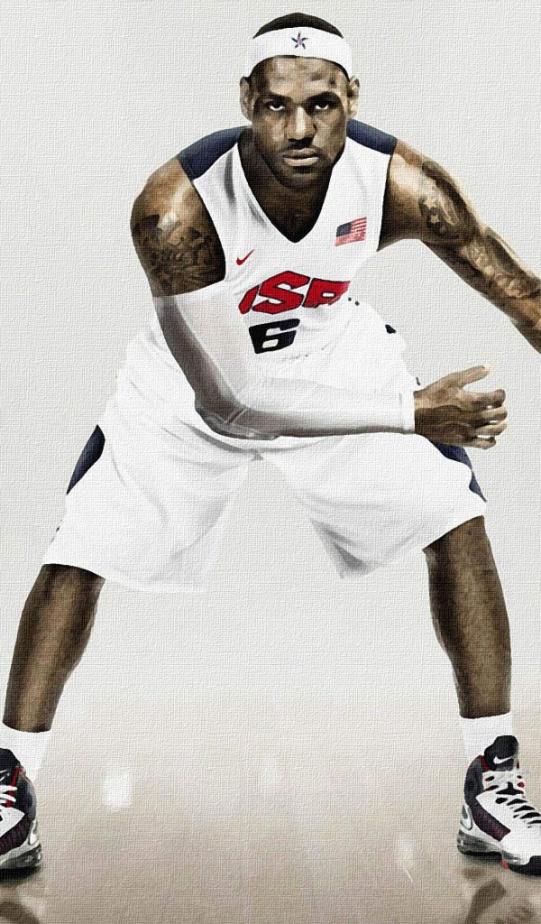 Баскетболист  Джеймс Леброн с мячом 