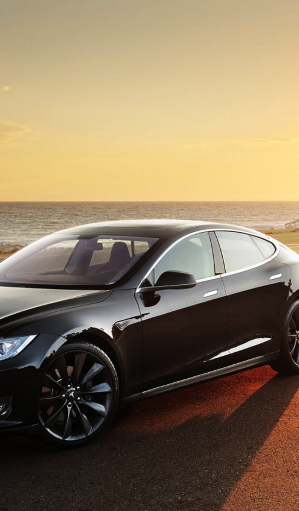 Черная Тесла на берегу моря