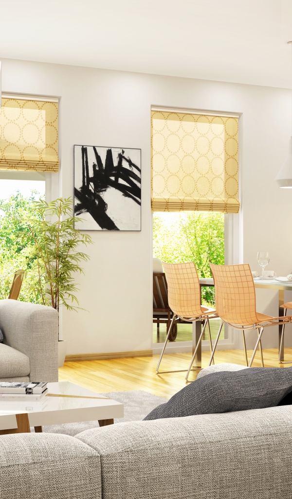 Столовая комната с диванами и большим телевизором