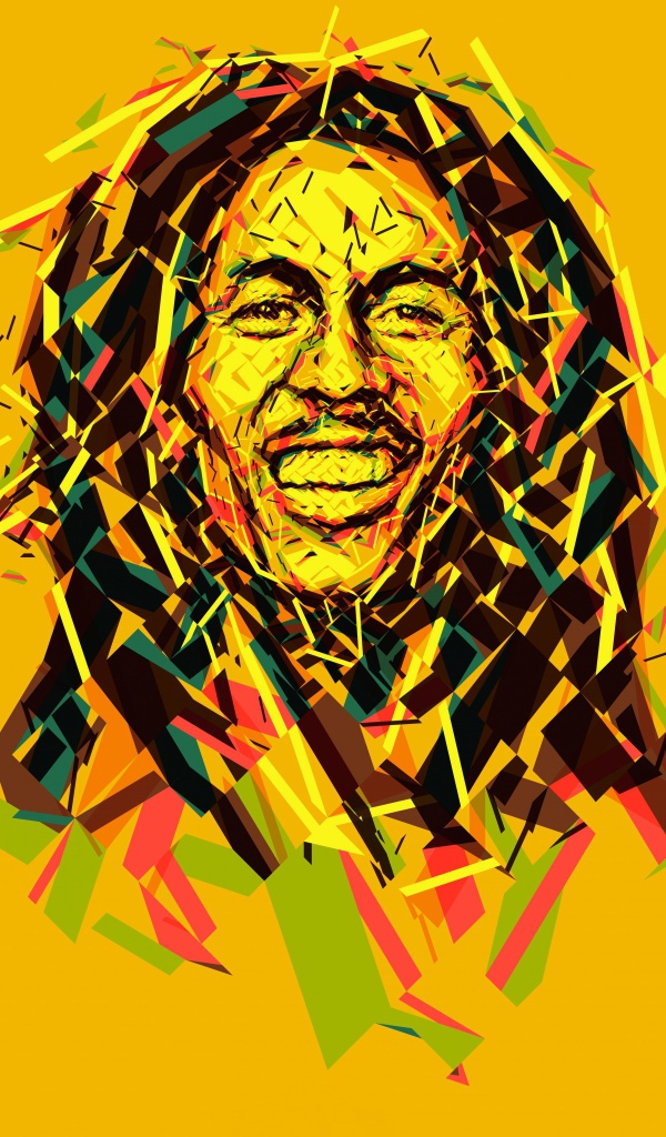 Графический рисунок Боба Марли на желтом фоне