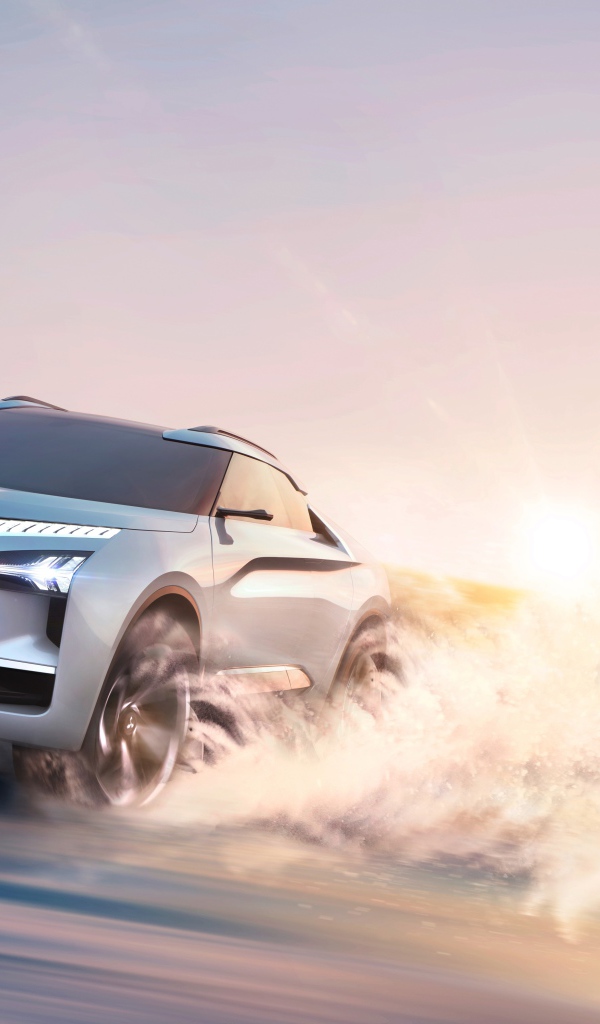 Электрический внедорожник Mitsubishi e-Evolution на крутом повороте