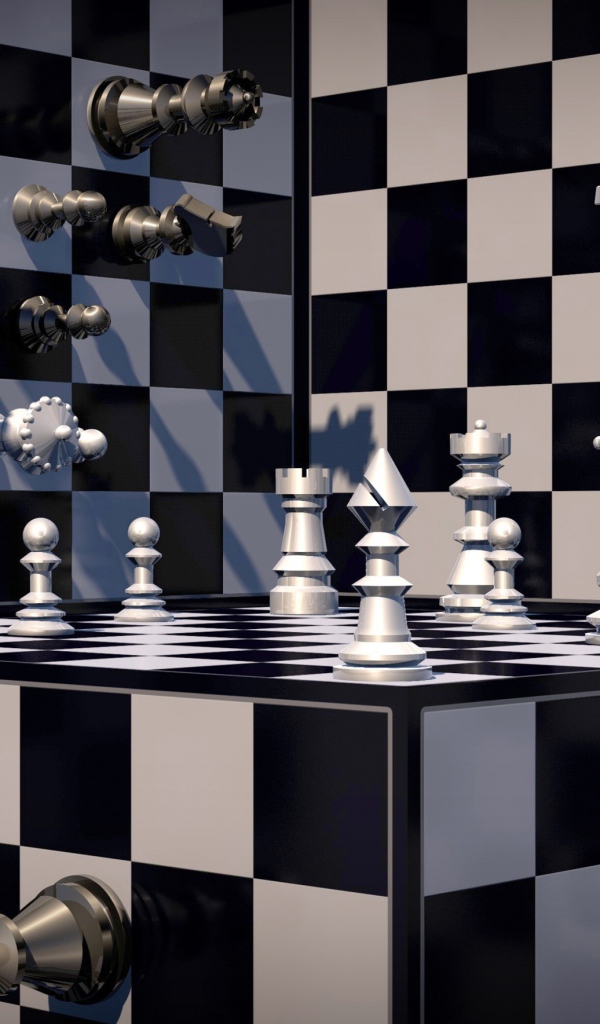Шахматы на черно-белой шахматной доске 3д графика
