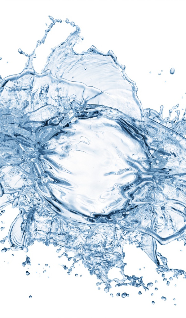 Брызги голубой воды на белом фоне