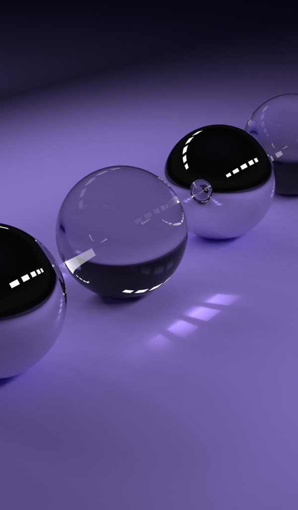 Прозрачные стеклянные шары на фиолетовом фоне, 3д графика