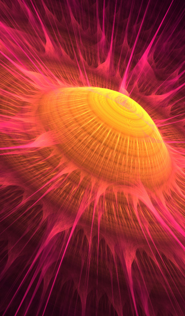 Желтое солнце с розовыми волнами, 3д графика 