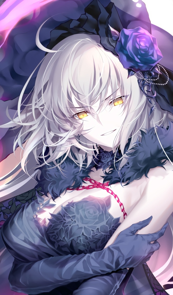 Девушка аниме с желтыми глазами в черной фате