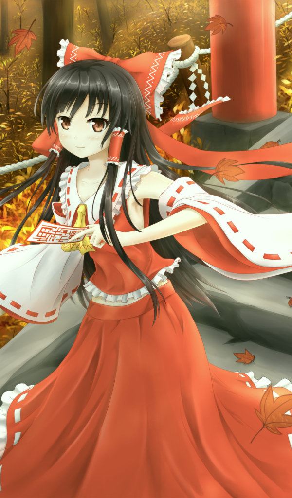 Девушка Рейму Хакурей  в красивом платье аниме Тохо