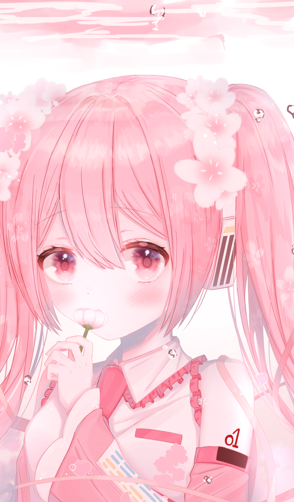 Девушка Сакура Мику с розовыми волосами аниме Вокалоид