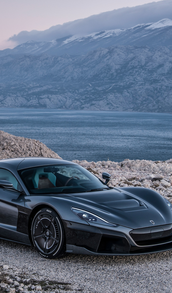 Черный спортивный автомобиль Rimac C Two Geneva 2018 года