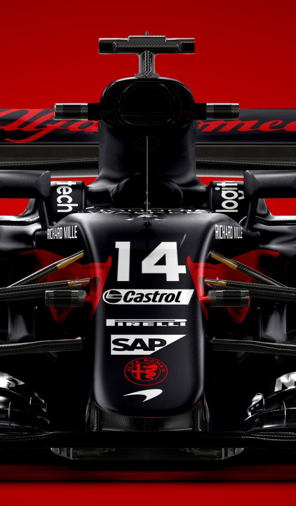 Гоночный автомобиль Formula 1 на красном фоне