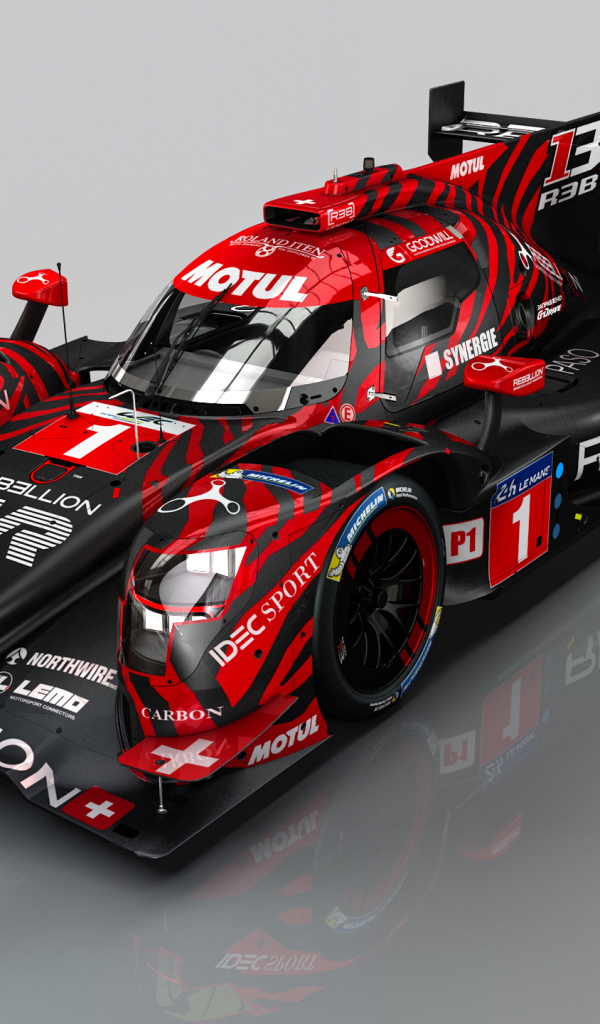 Гоночный автомобиль Rebellion R13 на сером фоне