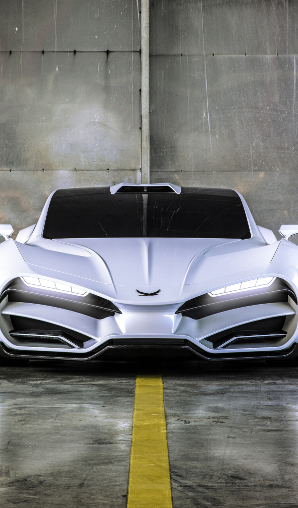 Белый автомобиль Milan Red Hypercar, 2018 вид спереди
