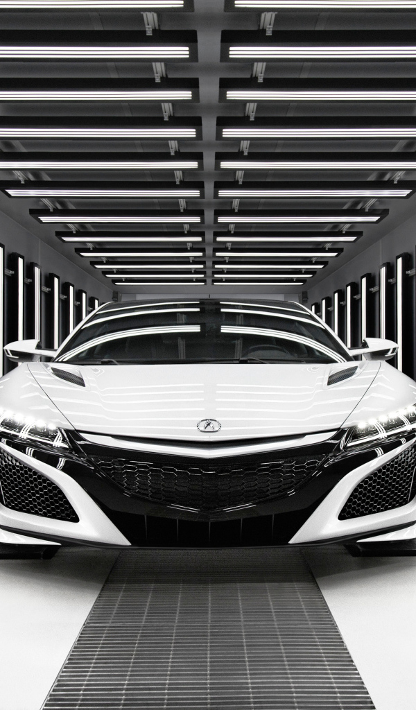 Белый автомобиль Acura NSX, 2019  вид спереди