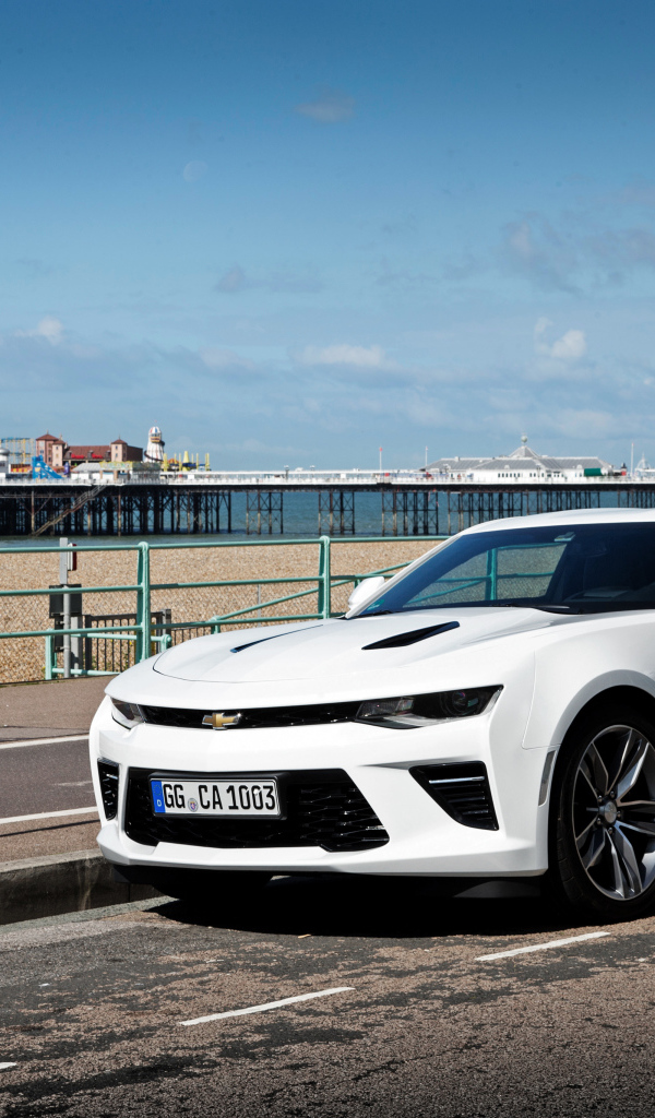 Белый автомобиль Chevrolet Camaro на дороге