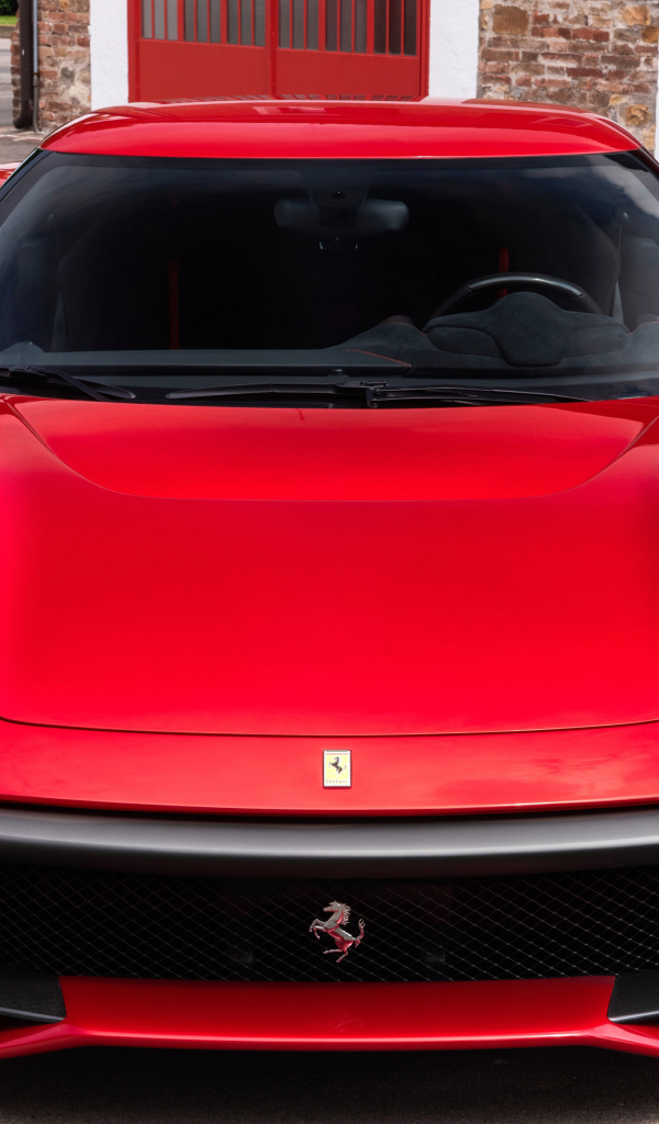 Красный стильный автомобиль Ferrari SP38, 2018 вид спереди