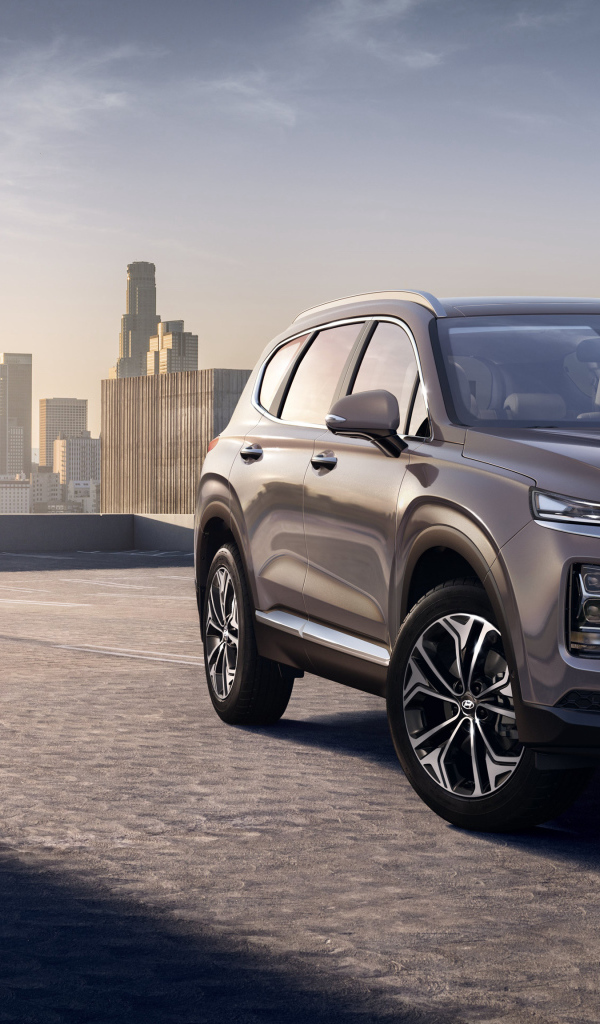 Новый внедорожник Hyundai Santa Fe, 2019 на фоне города