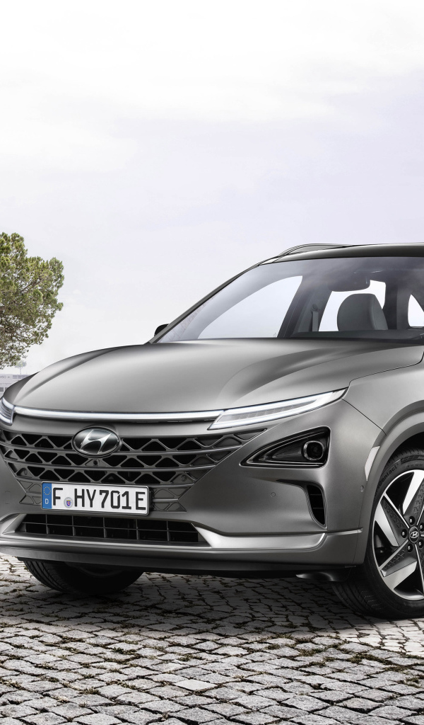 Серебристый автомобиль Hyundai Nexo, 2018 года
