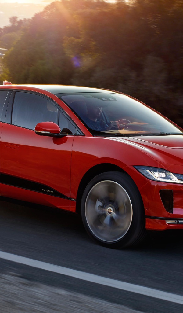 Red 2018 Jaguar I-Pace on the track