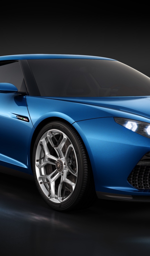 Синий автомобиль Lamborghini Asterion на черном фоне