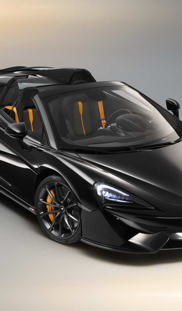 Черный автомобиль кабриолет McLaren 570S Spider, 2018