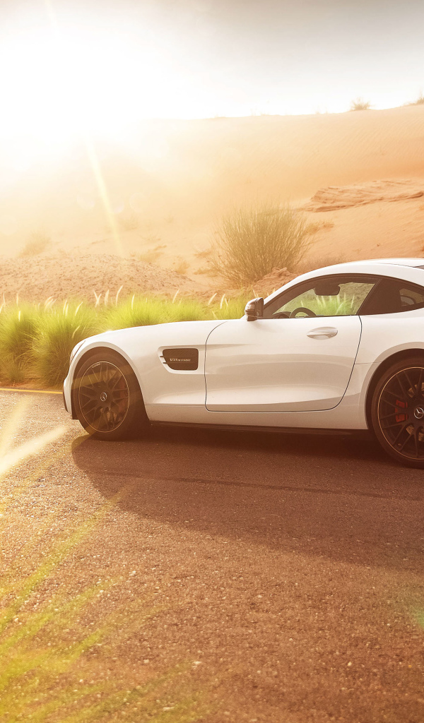 White sports car Mercedes-AMG GT-S in the sun