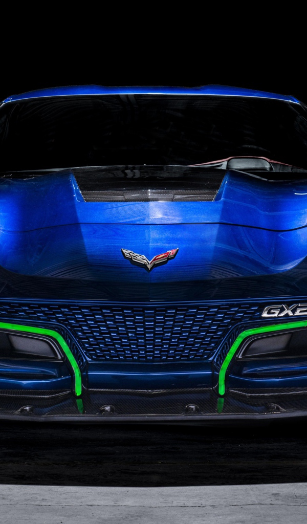 Синий спортивный автомобиль Corvette Genovation GXE, вид спереди