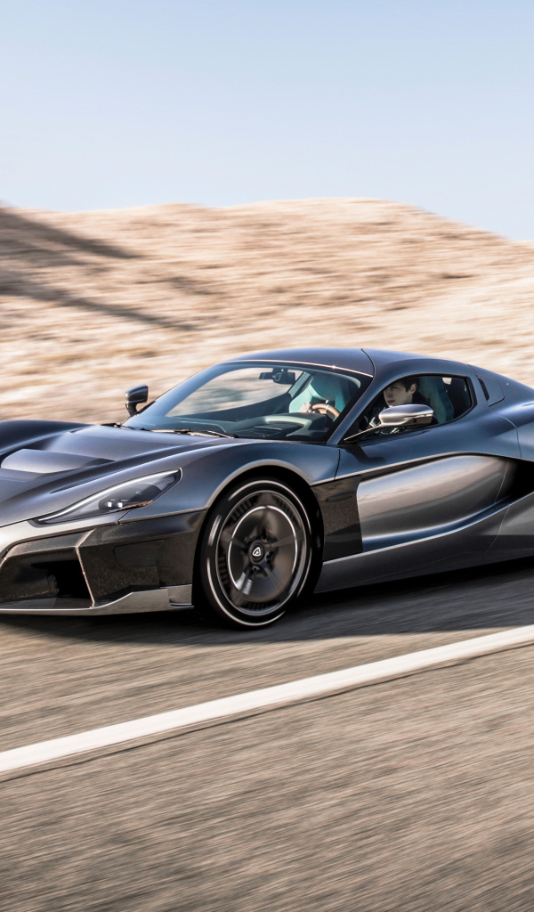 Быстрый черный автомобиль  Rimac C Two Geneva 2018