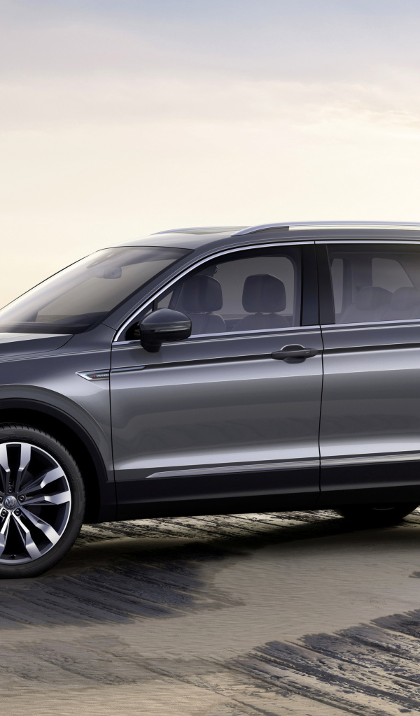 Серебристый Volkswagen Tiguan, 2018 вид сбоку