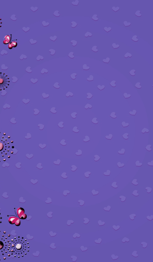 Узоры с бабочками и сердечками на фиолетовом фоне