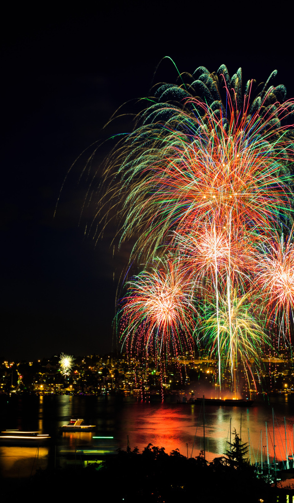 Красивый праздничный фейерверк над городом