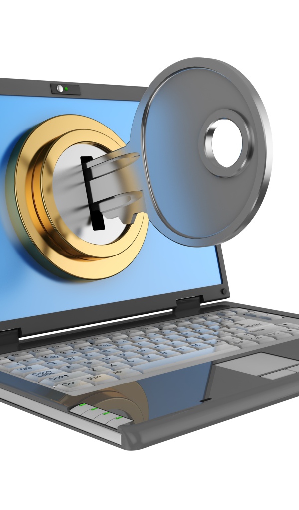 Ключ в замочной скважине на мониторе ноутбука