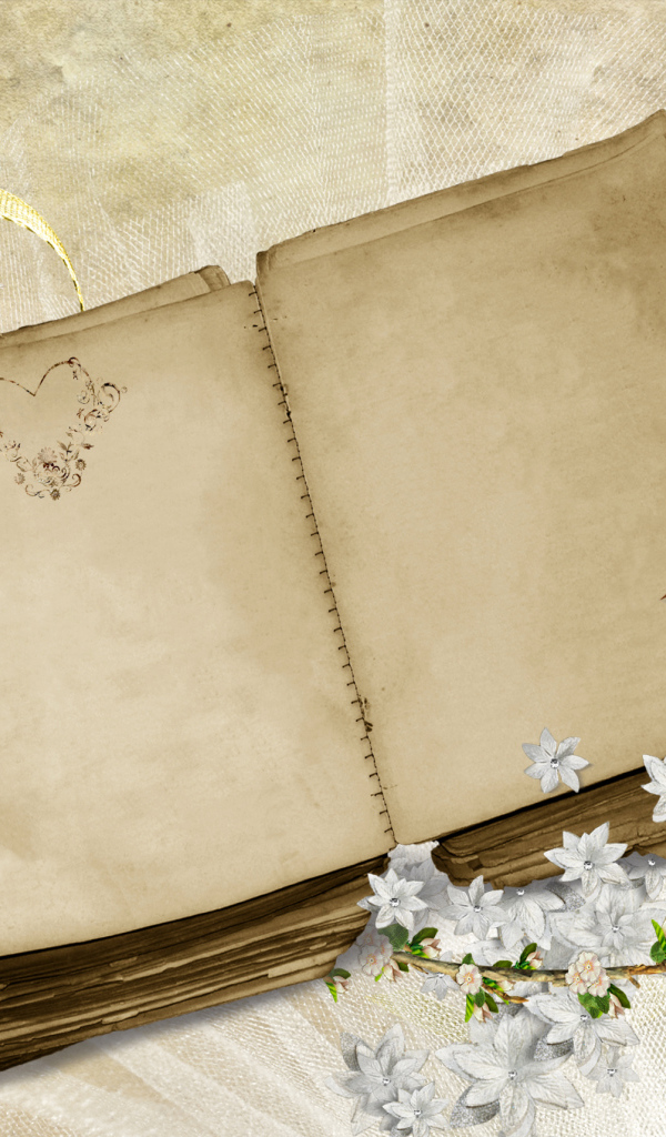 Старая книга с пером и цветами, шаблон для поздравительной открытки