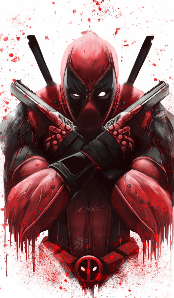 Нарисованный супергерой Дэдпул на белом фоне