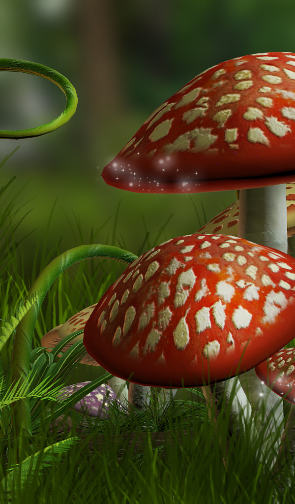 Нарисованные фантастические грибы мухоморы