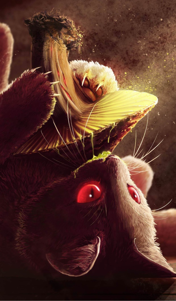 Нарисованный котенок с грибом 