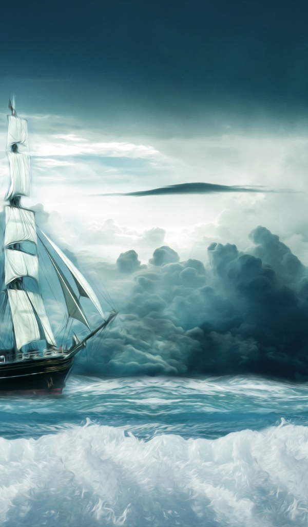 Painted ship in a stormy sea