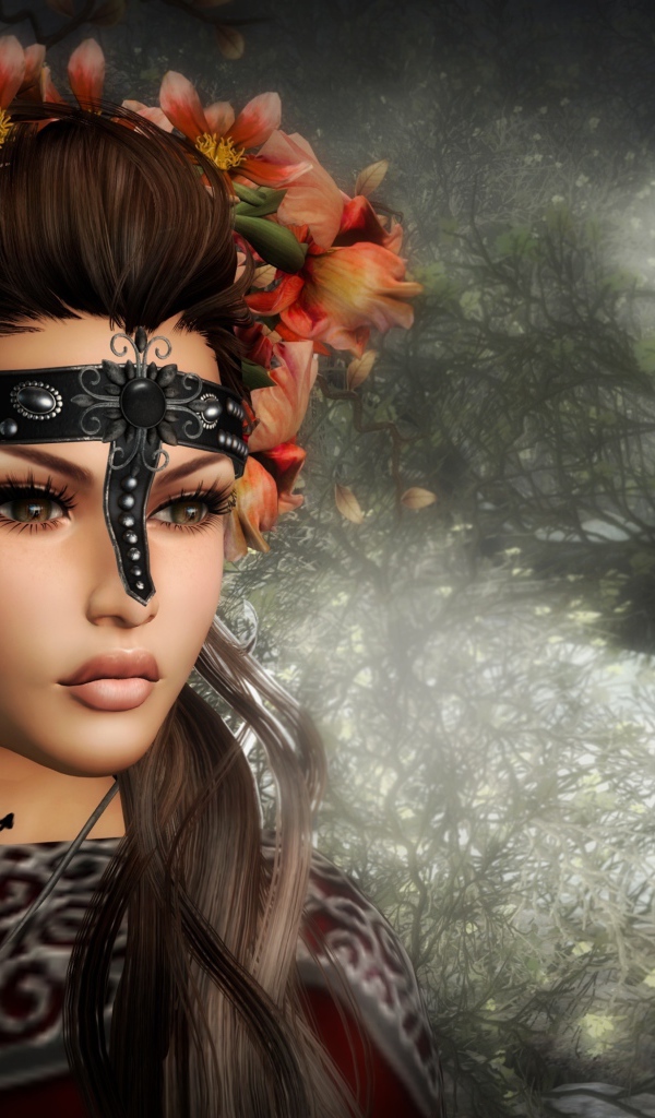 Красивая девушка с венком на голове, фэнтези