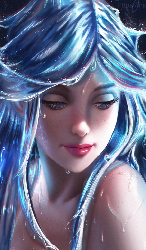 Фантастическая девушка с голубыми волосами 