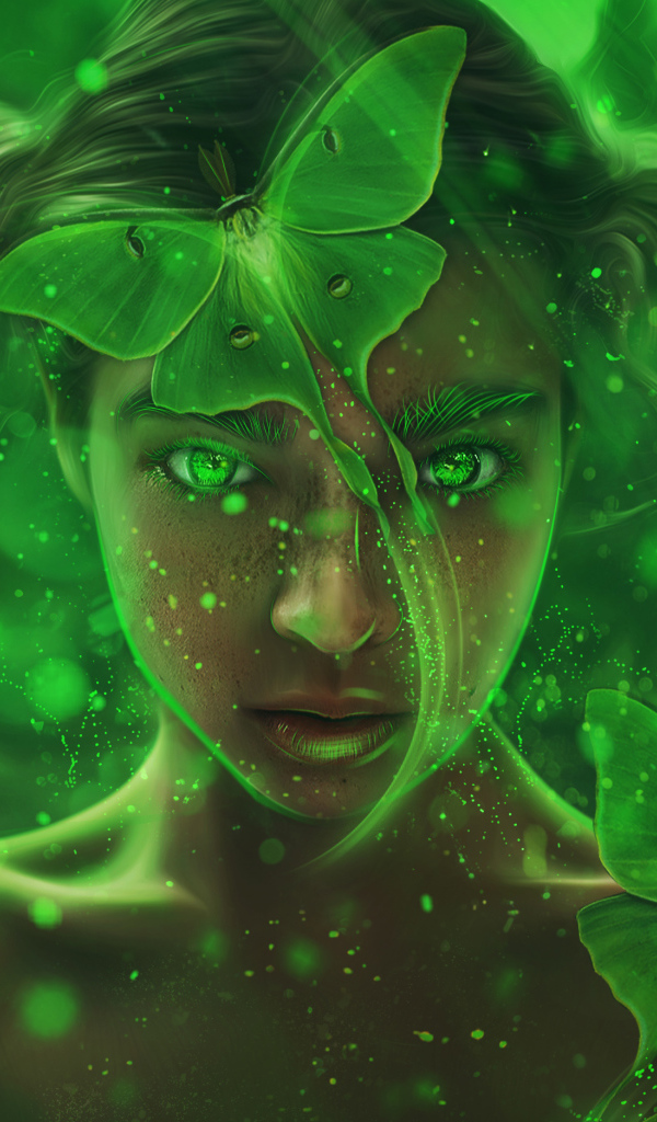 Фантастическая девочка с зелеными бабочками