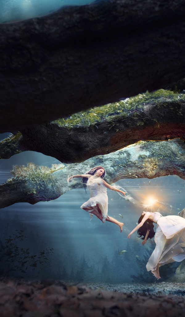 Две фантастические девушки парят в воздухе