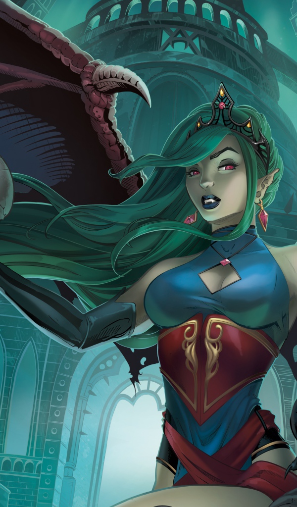 Девушка вампир с черепом в руке, фэнтези